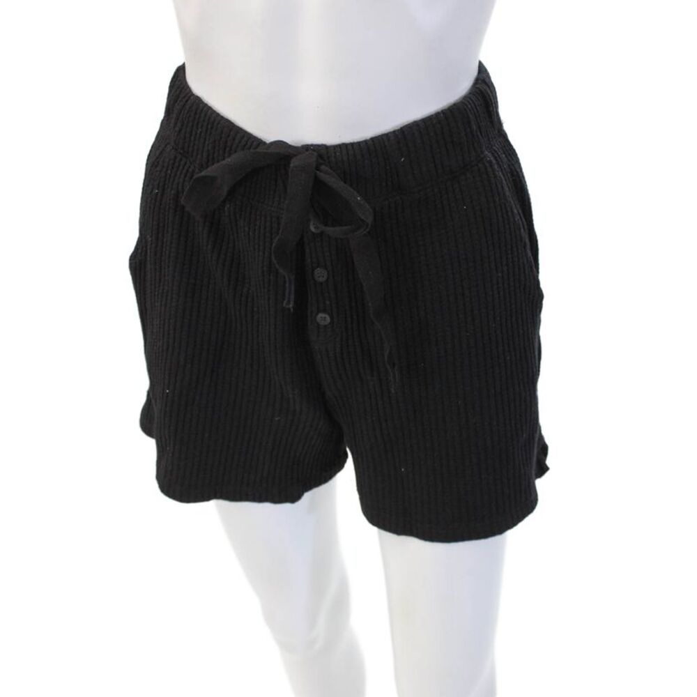 Stateside Womens Sweat Shorts Black Striped Button Size S